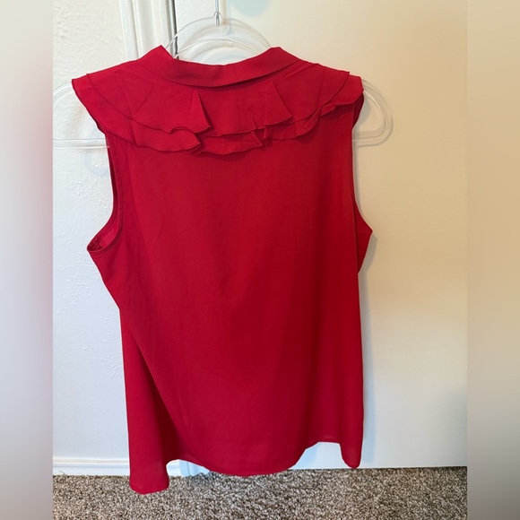 LOFT Red Ruffle Tie-Neck Blouse - Picture 2 of 3